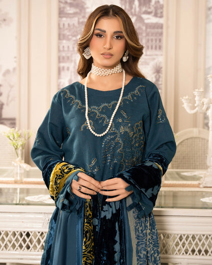 Rangreet | Embroidered Zari Dhanak | Plachi Shawl | Design 1