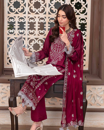 GulleRukh Upscale | Emb Lawn Emb Chiffon Dupatta | Design 1