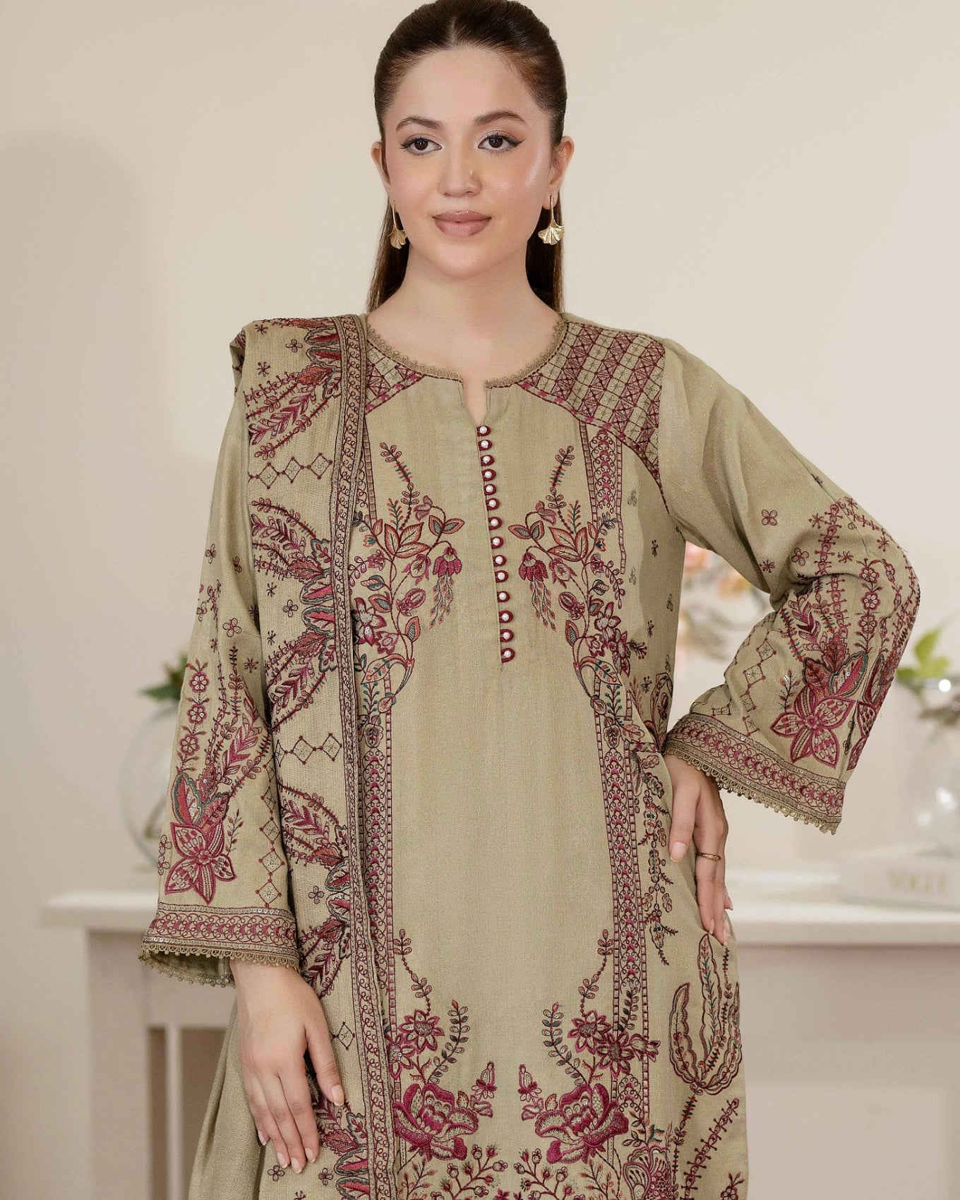 Johra Anahira | Embroidered Fancy Peach Leather | Design 203