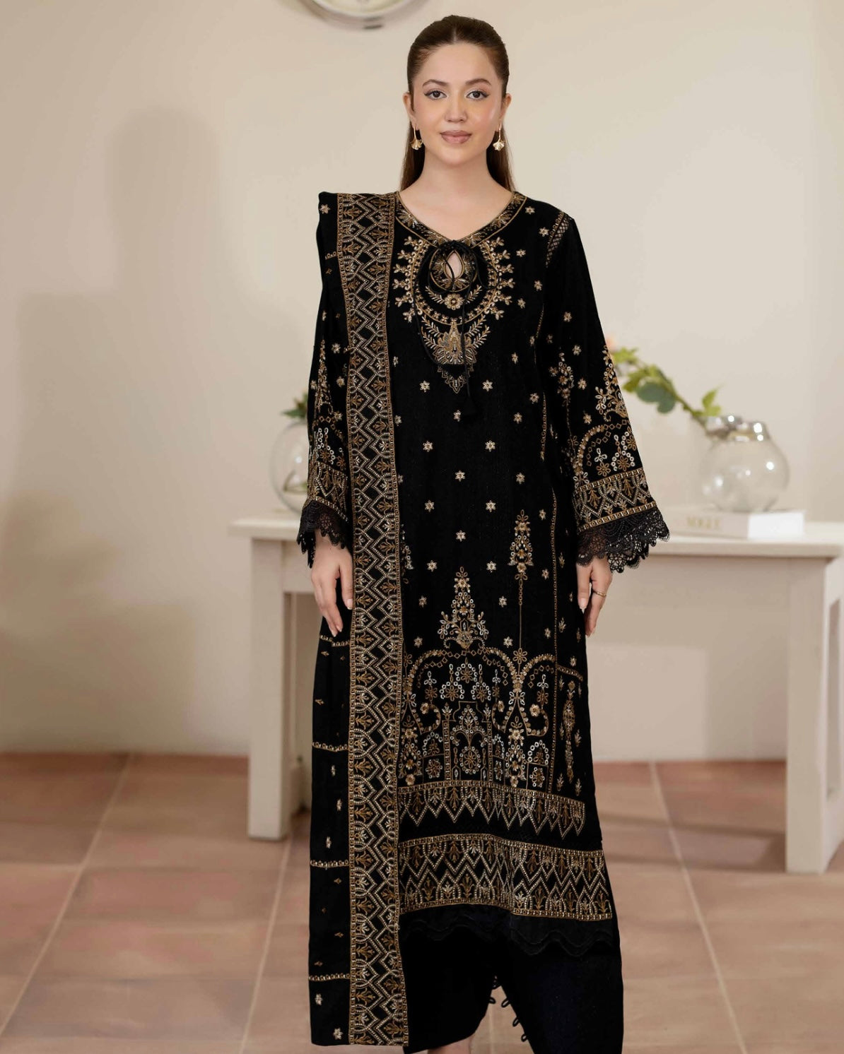 Johra Anahira | Embroidered Fancy Peach Leather | Design 204