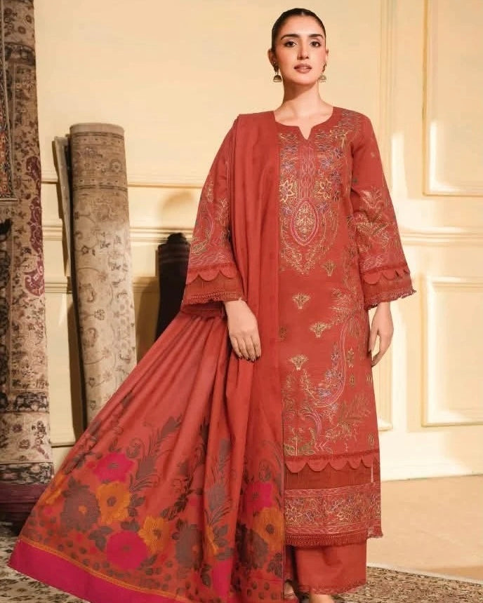 Johra Paraha | Embroidered Khaddar Jacquard Shawl | Design 20