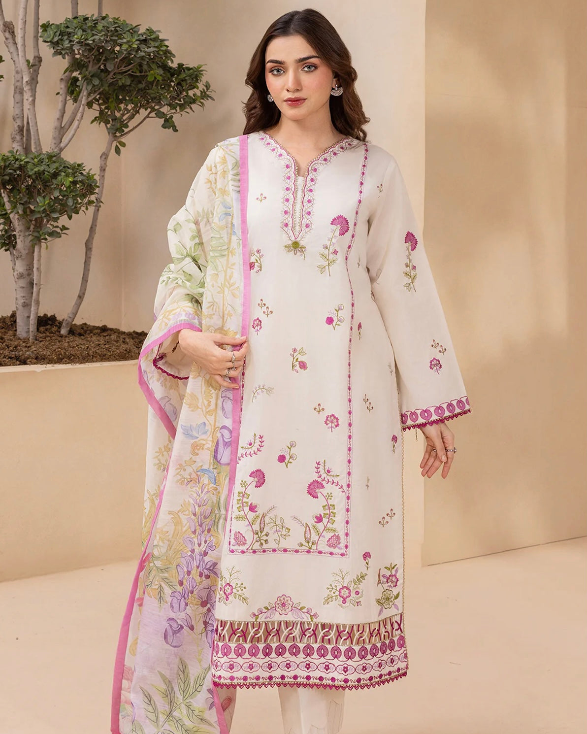 Zellbury | Embroidered Cotton Monar Dupatta | Design 210