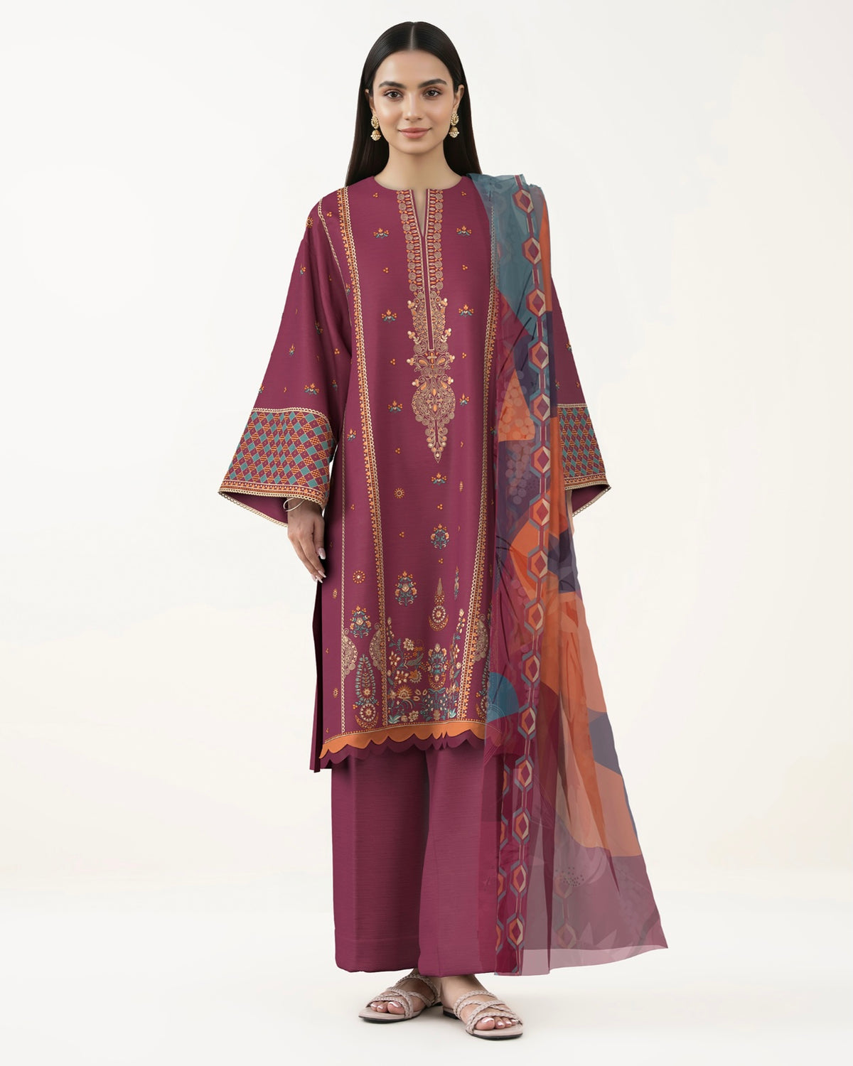 Sapphire | Embroidered Viscose Raw Silk | Design 26CL11