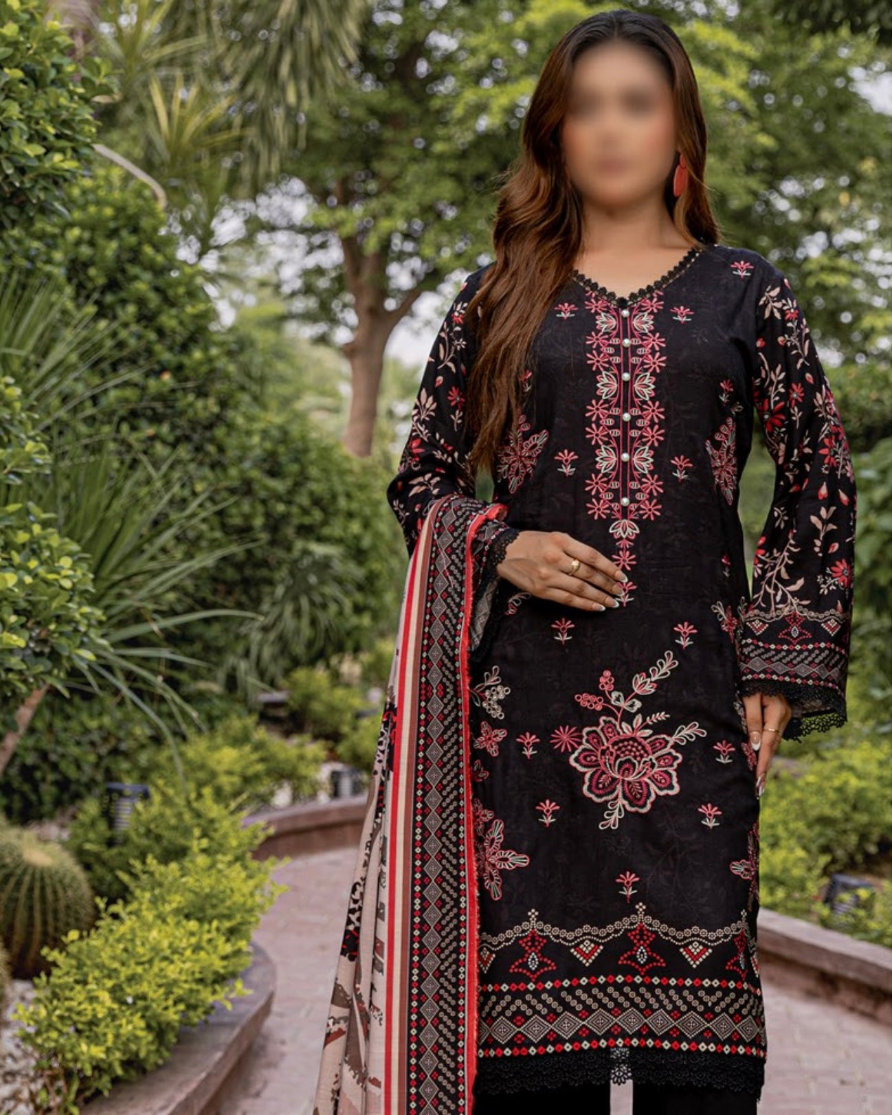 Fantak Jasmine | Embroidered Printed Staple | Design 2