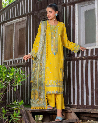 Gullerukh Marjan | Embroidered Linen Monar Dupatta | Design 2