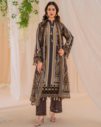 Coral Fall Edit | Printed Linen with Chiffon Dupatta | Design 2