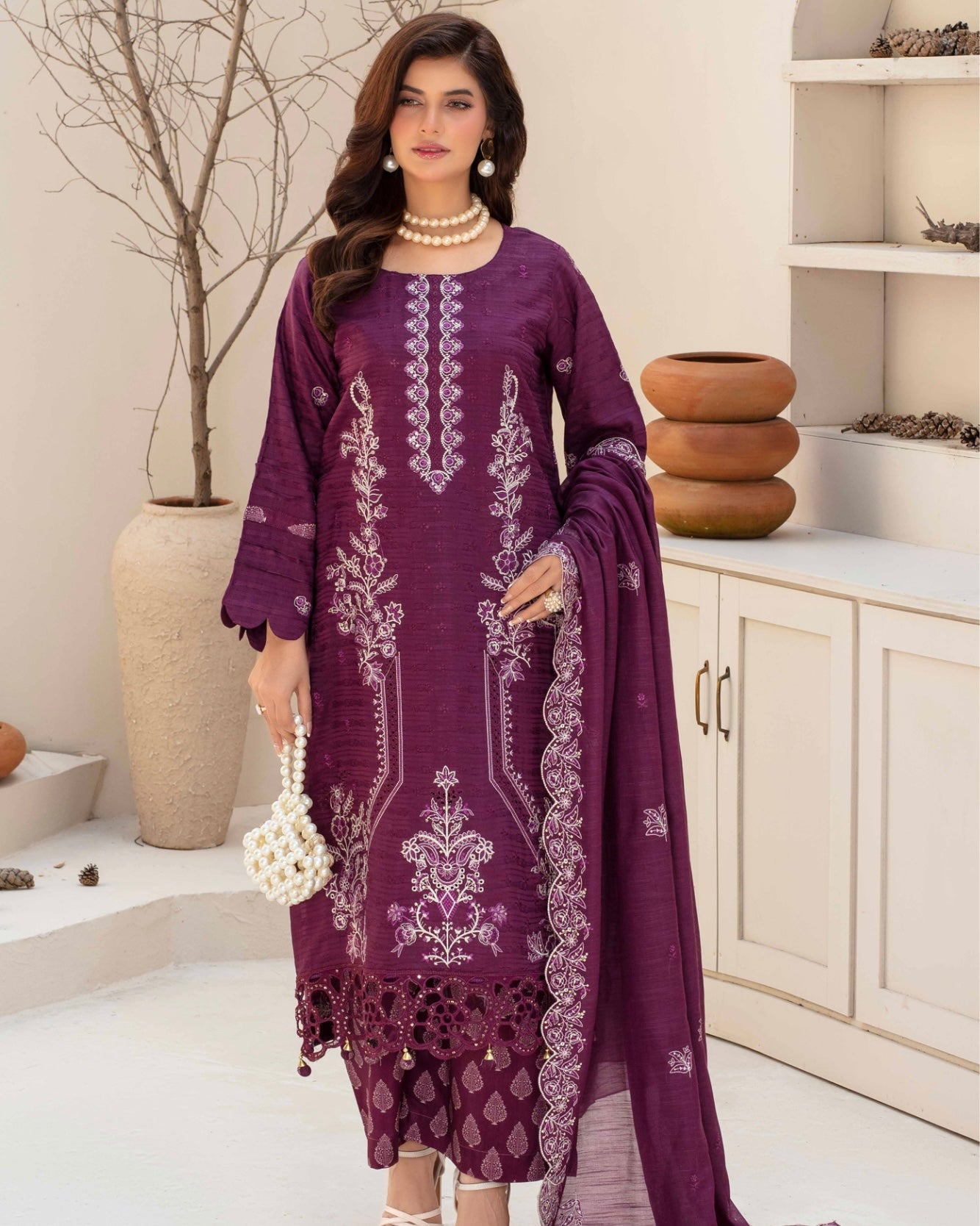 Gullerukh Afsana | Embroidered Stripe Viscose | Design 2