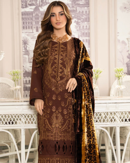 Rangreet | Embroidered Zari Dhanak | Plachi Shawl | Design 2