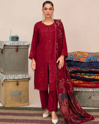 Gullerukh Riwaj | Embroidered Peach Wool with Acrylic Shawl | Design 2