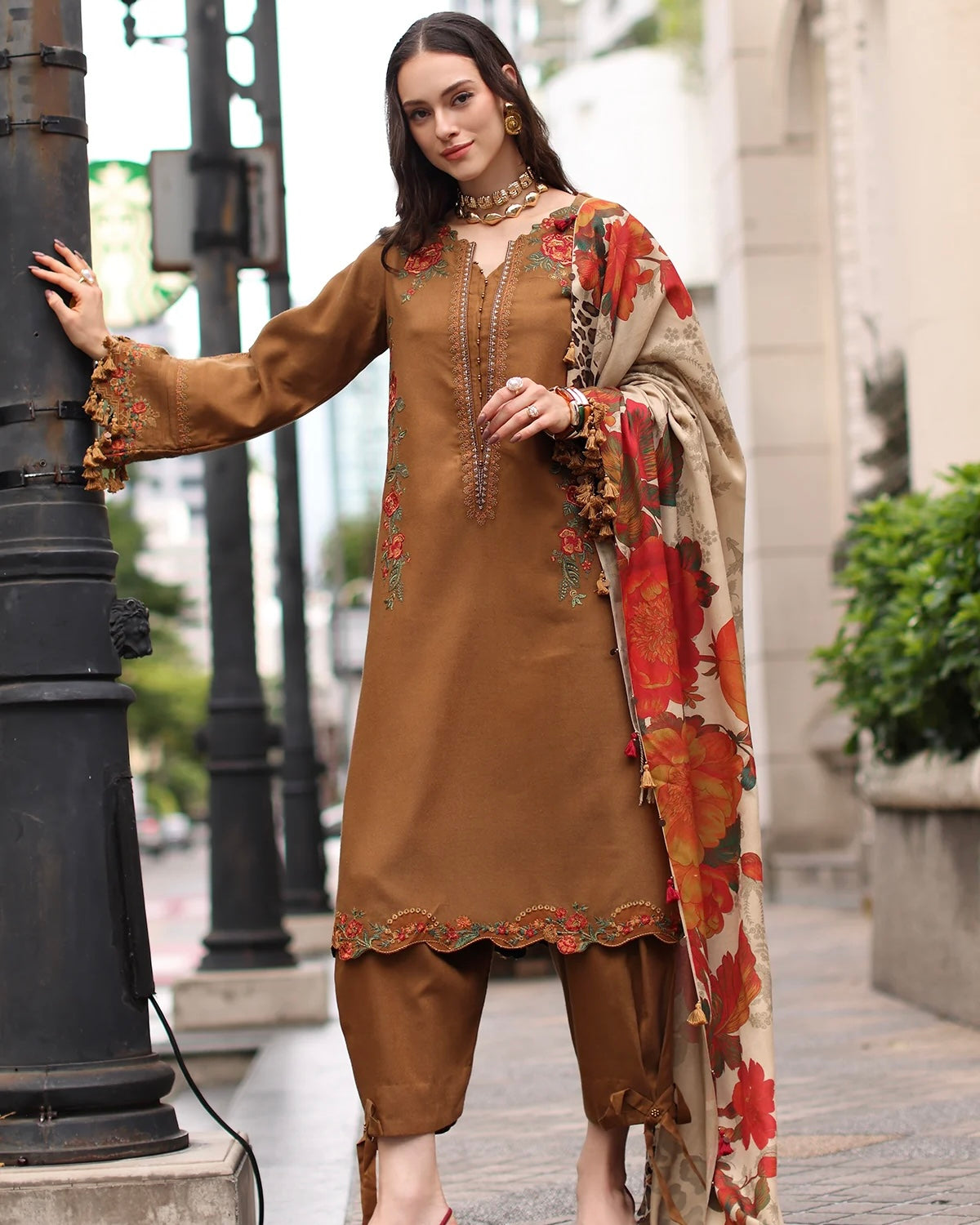 Charizma Poshima Vol 1 | Embroidered Peach Leather | Design 2