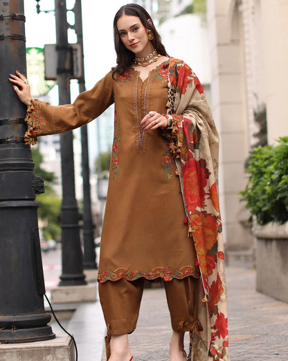 Charizma Poshima Vol 1 | Embroidered Peach Leather | Design 2
