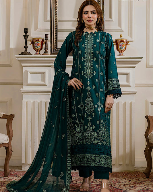 Aalaya Gulnaar | Embroidered Lawn Crinkle Dupatta | Design 2