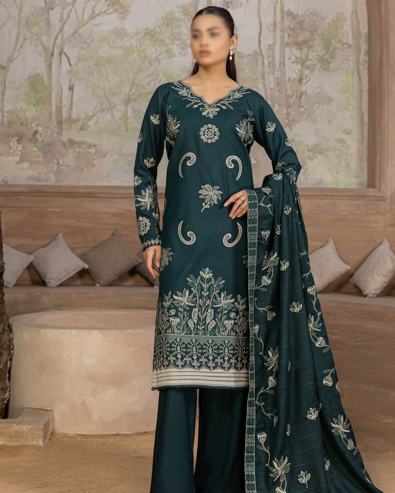 Fantak Nilofer | Emb Dhanak with Emb Wool Shawl | Design 2