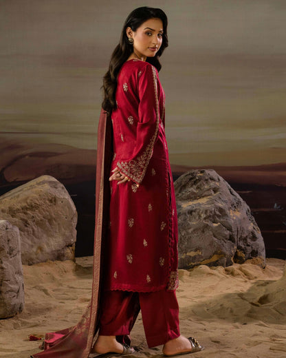 Gullerukh Goonj | Embroidered Stripe Dhanak Wool | Design 2