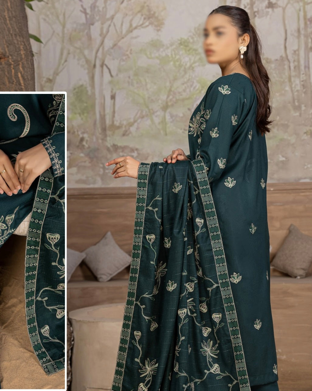 Fantak Nilofer | Emb Dhanak with Emb Wool Shawl | Design 2
