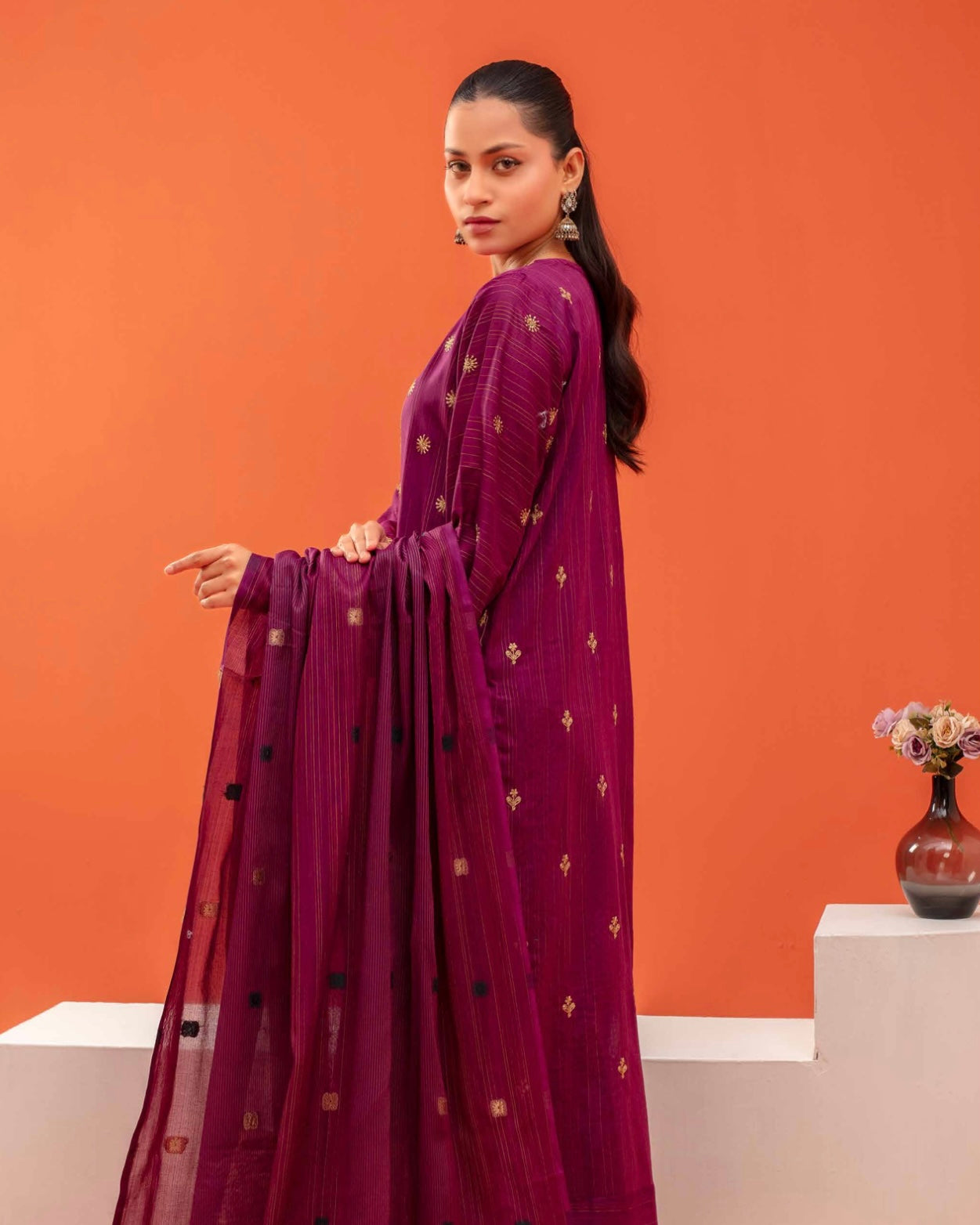 Gullerukh Rangoli | Embroidered Lawn Jacquard Dupatta | Design 2
