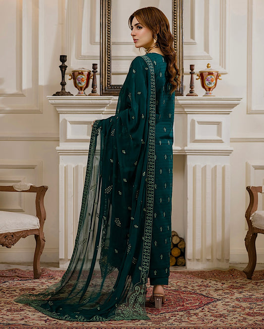 Aalaya Gulnaar | Embroidered Lawn Crinkle Dupatta | Design 2