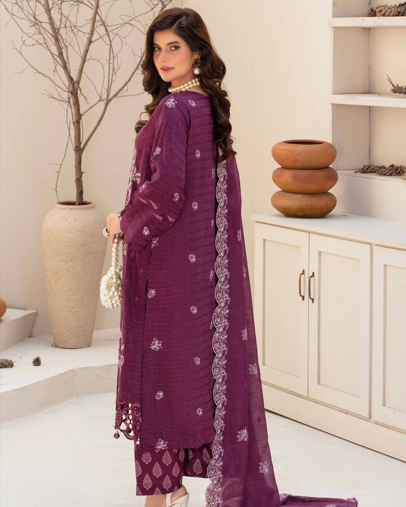 Gullerukh Afsana | Embroidered Stripe Viscose | Design 2
