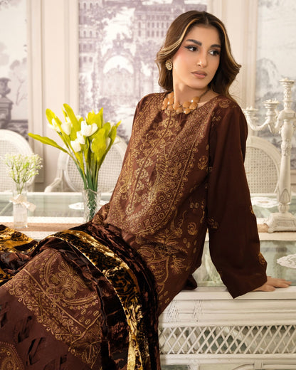 Rangreet | Embroidered Zari Dhanak | Plachi Shawl | Design 2