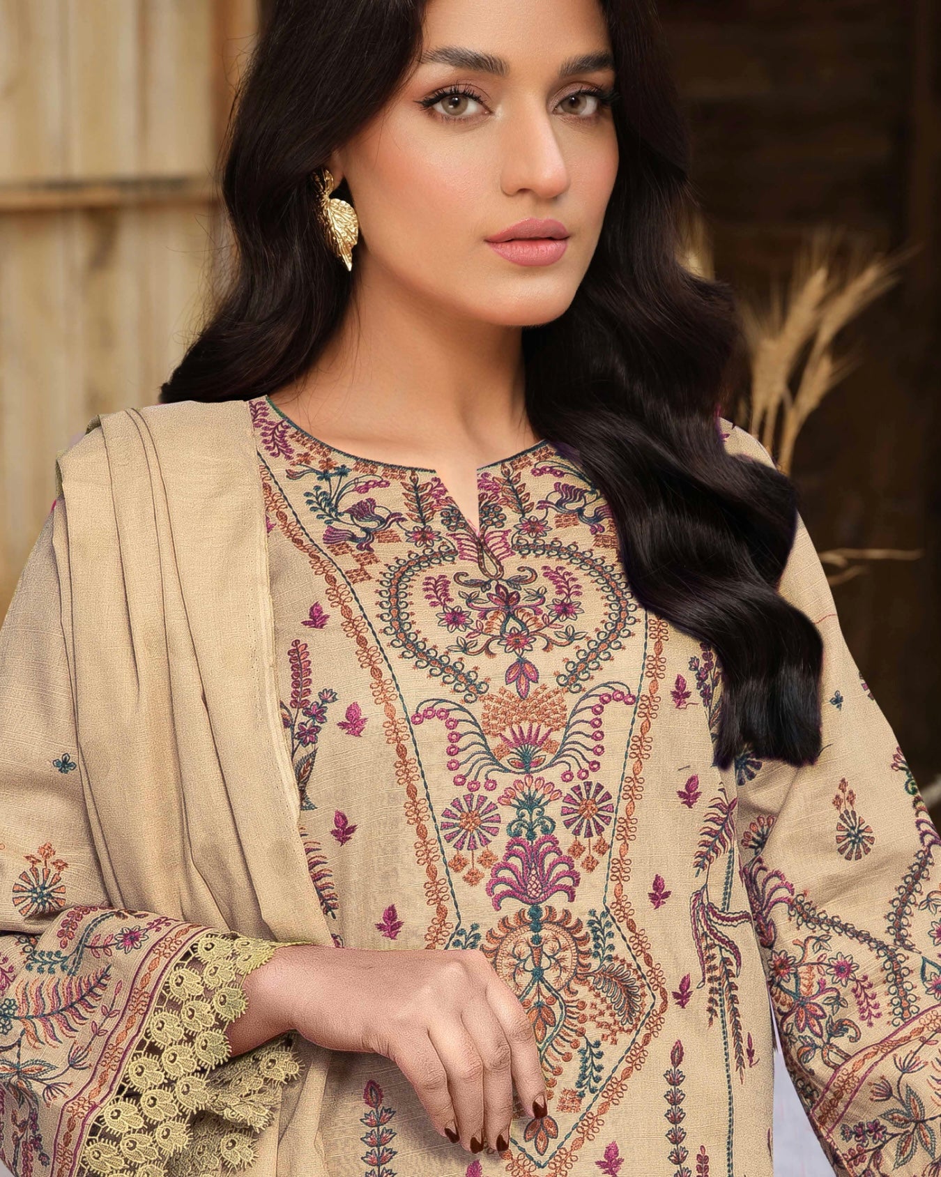 Johra Azura | Embroidered Khaddar Jacquard Shawl | Design 2