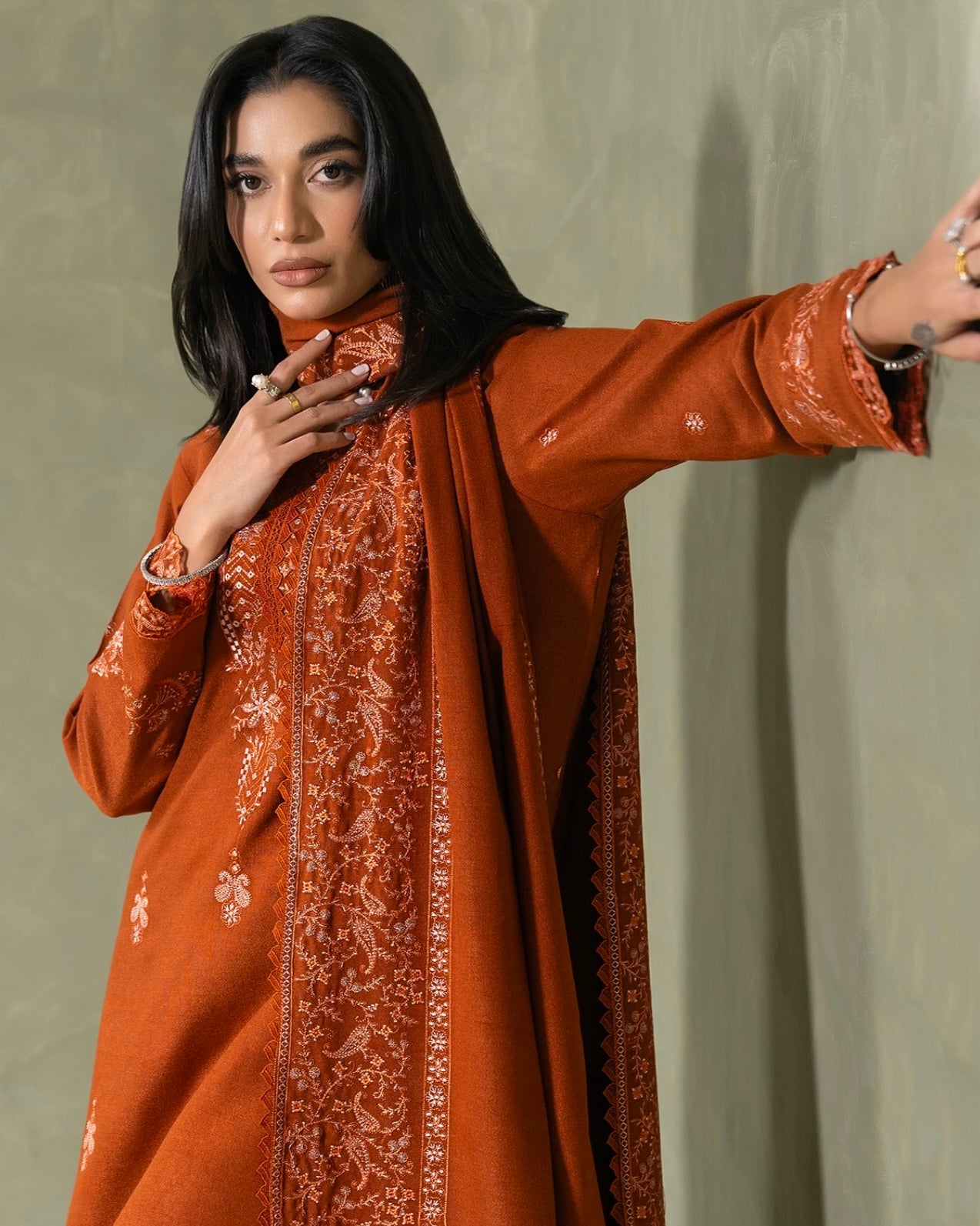 Coral Winter Series | Embroidered Peach Leather | Design 2