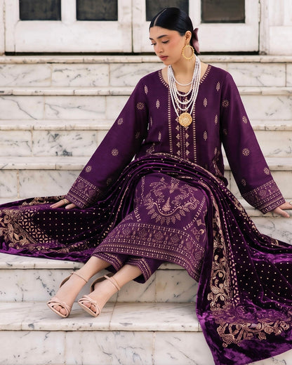 Aizy Amber | Emb Dhanak with Plachi Shawl | Design 2