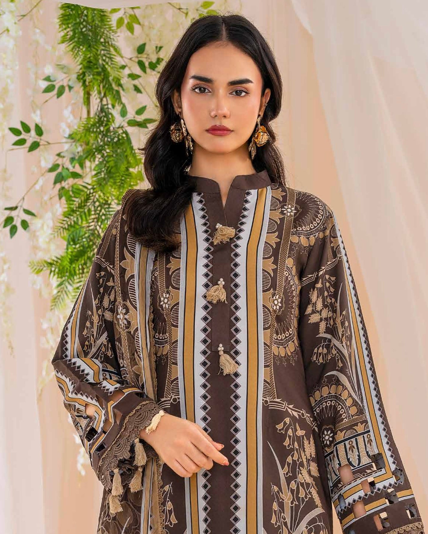 Coral Fall Edit | Printed Linen with Chiffon Dupatta | Design 2