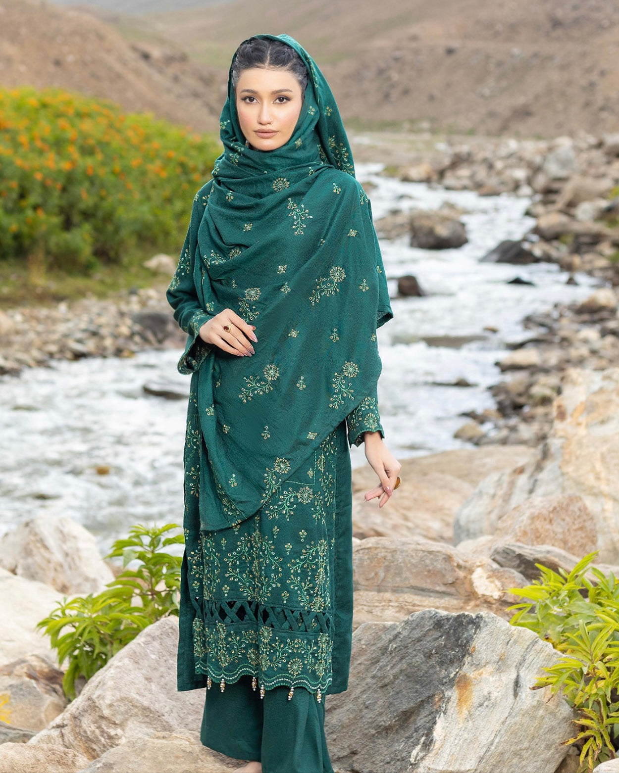 Sobia Waseem | Peach Leather Wool | Design 2