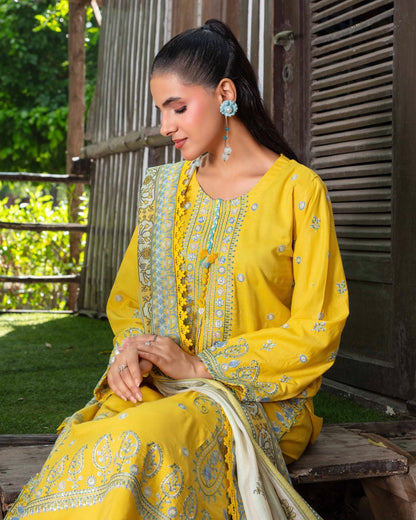 Gullerukh Marjan | Embroidered Linen Monar Dupatta | Design 2