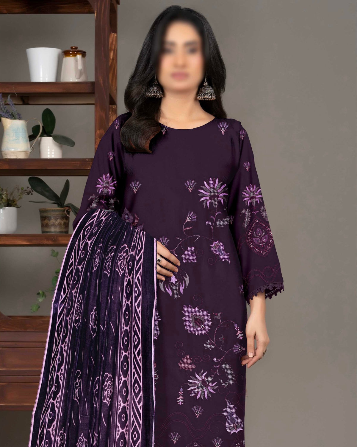 Fantak Zabaish | Emb Dhanak with Plachi Shawl | Design 2