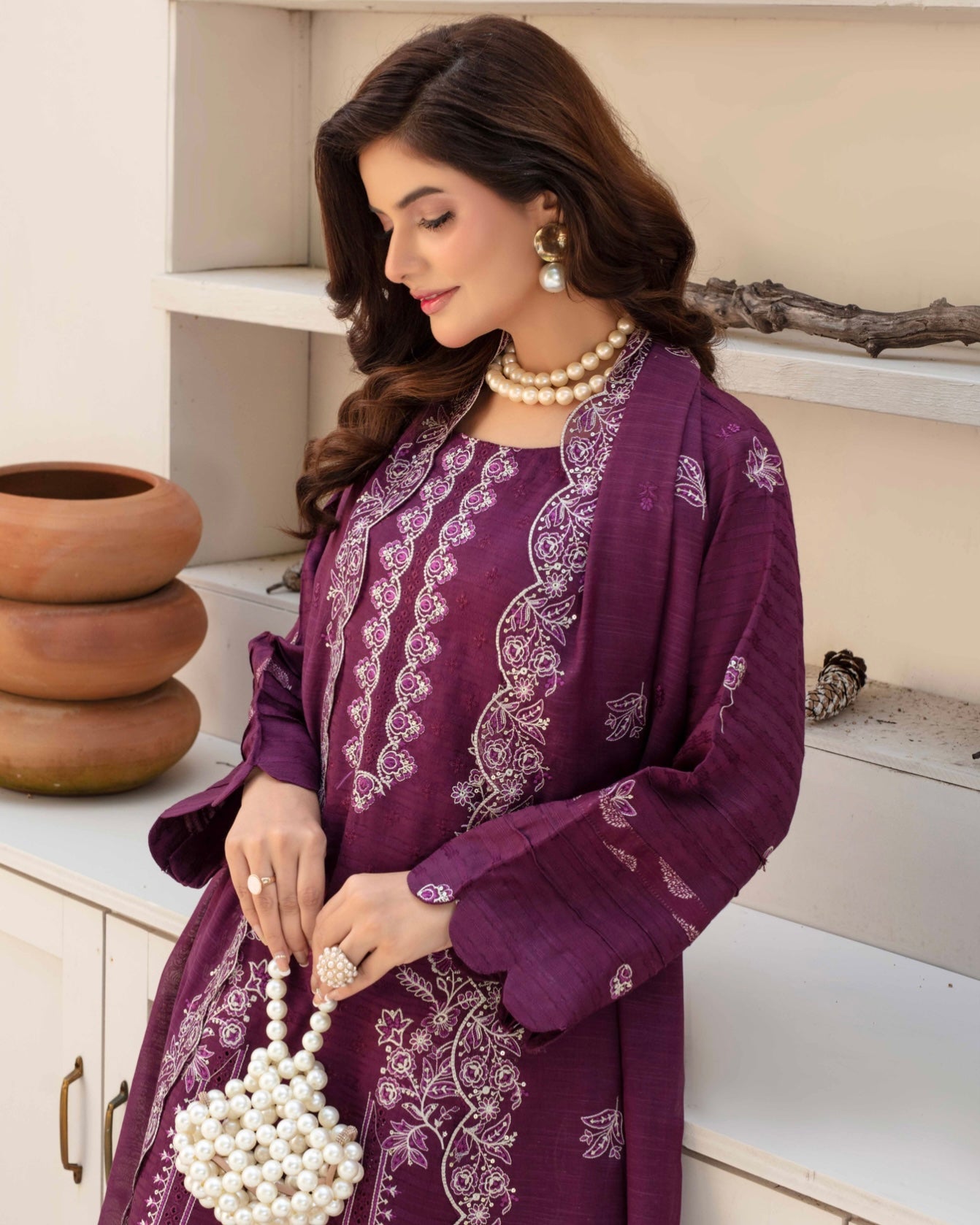 Gullerukh Afsana | Embroidered Stripe Viscose | Design 2