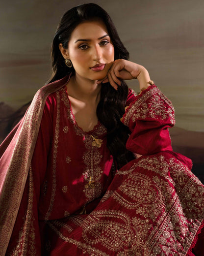 Gullerukh Goonj | Embroidered Stripe Dhanak Wool | Design 2