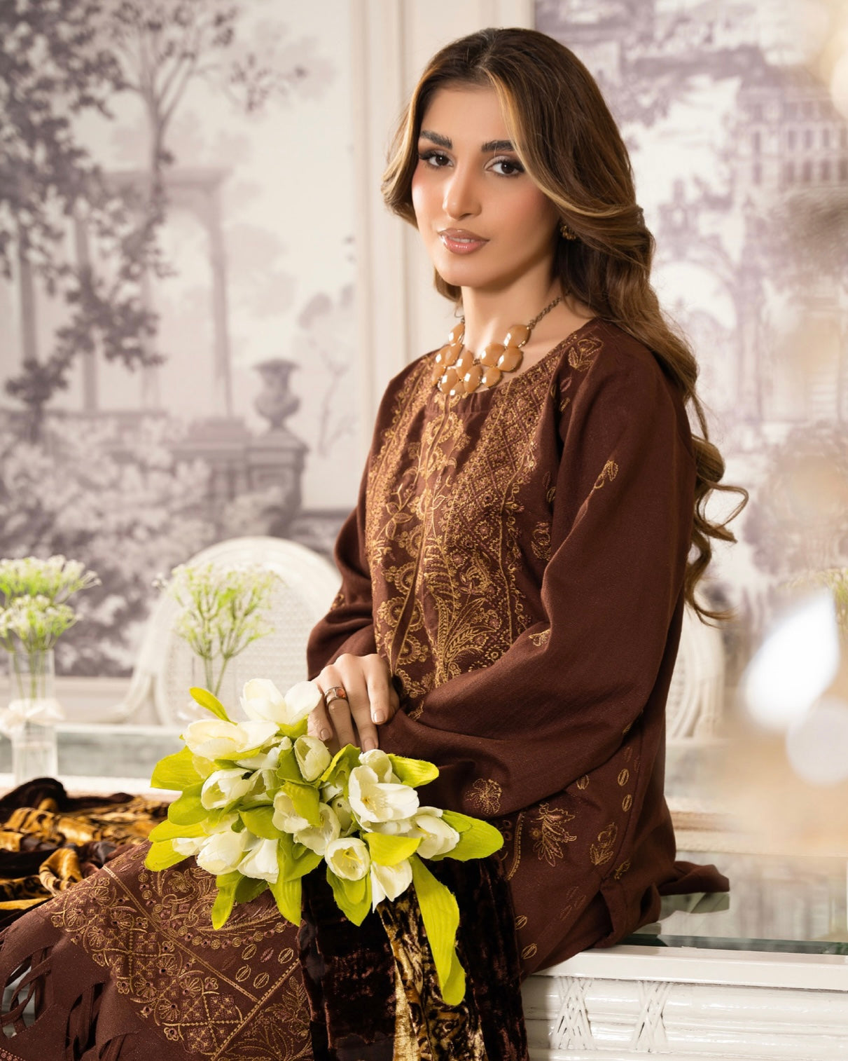 Rangreet | Embroidered Zari Dhanak | Plachi Shawl | Design 2