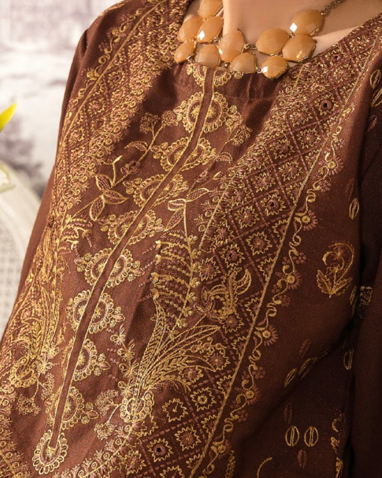 Rangreet | Embroidered Zari Dhanak | Plachi Shawl | Design 2