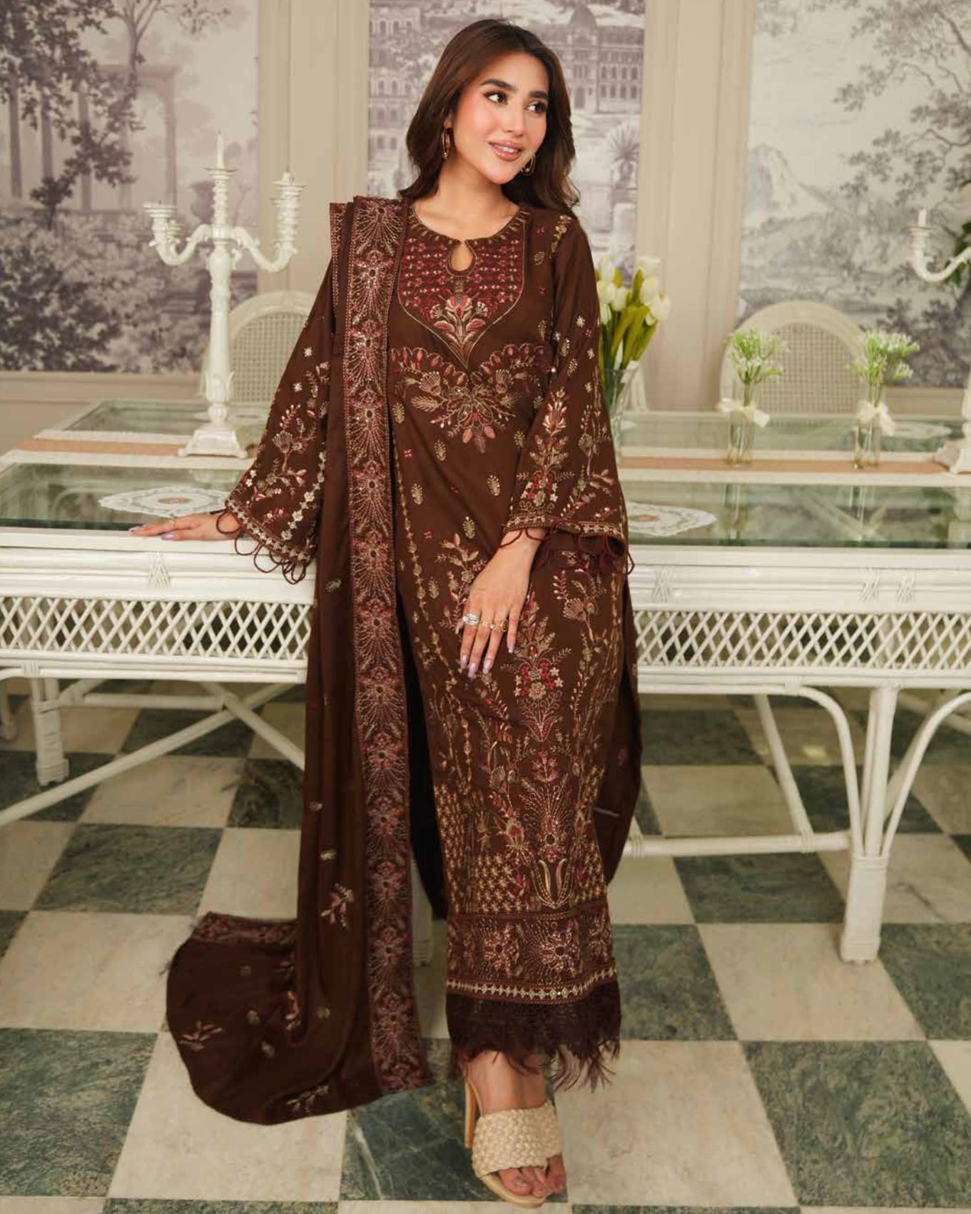 Johra Aarnish | Embroidered Fancy Peach Leather | Design 335
