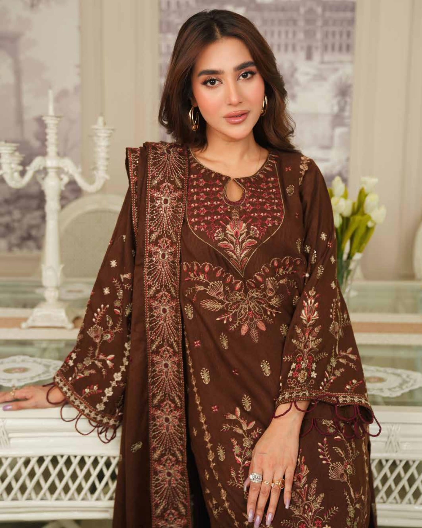 Johra Aarnish | Embroidered Fancy Peach Leather | Design 335