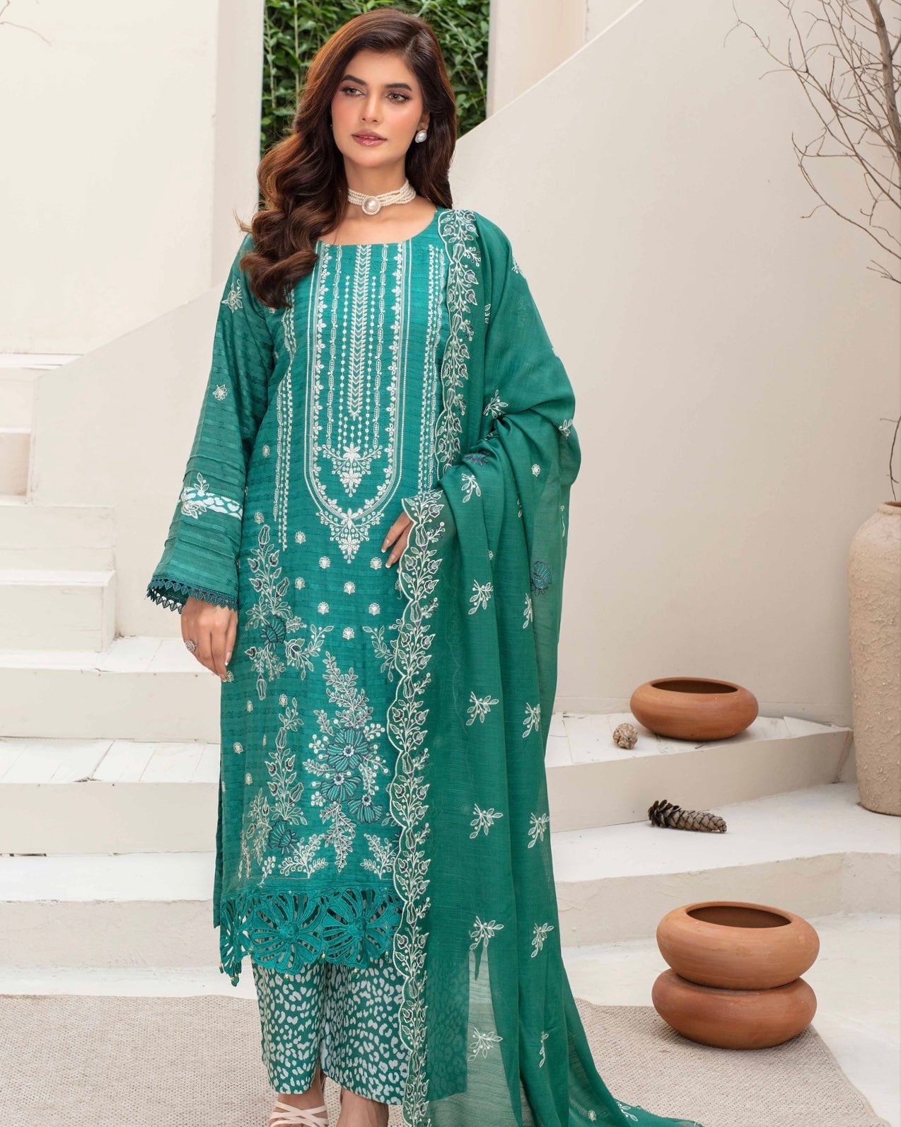 Gullerukh Afsana | Embroidered Stripe Viscose | Design 3
