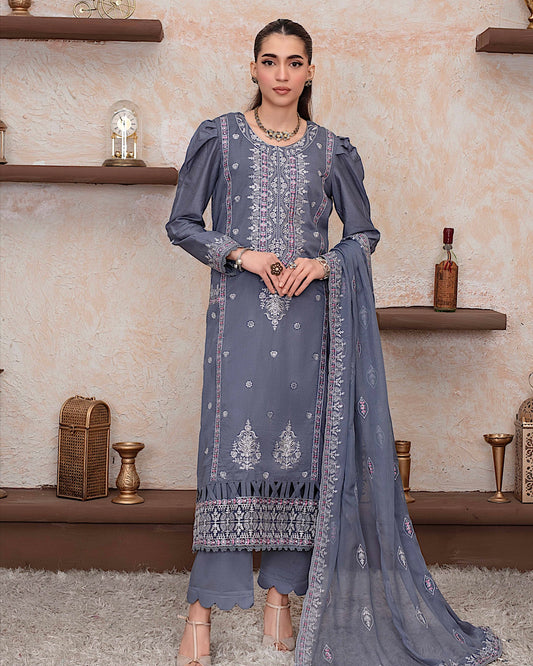 GulleRukh Upscale | Emb Lawn Emb Chiffon Dupatta | Design 3