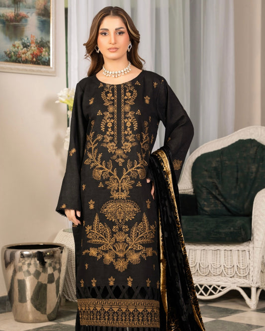 Rangreet | Embroidered Zari Dhanak | Plachi Shawl | Design 3