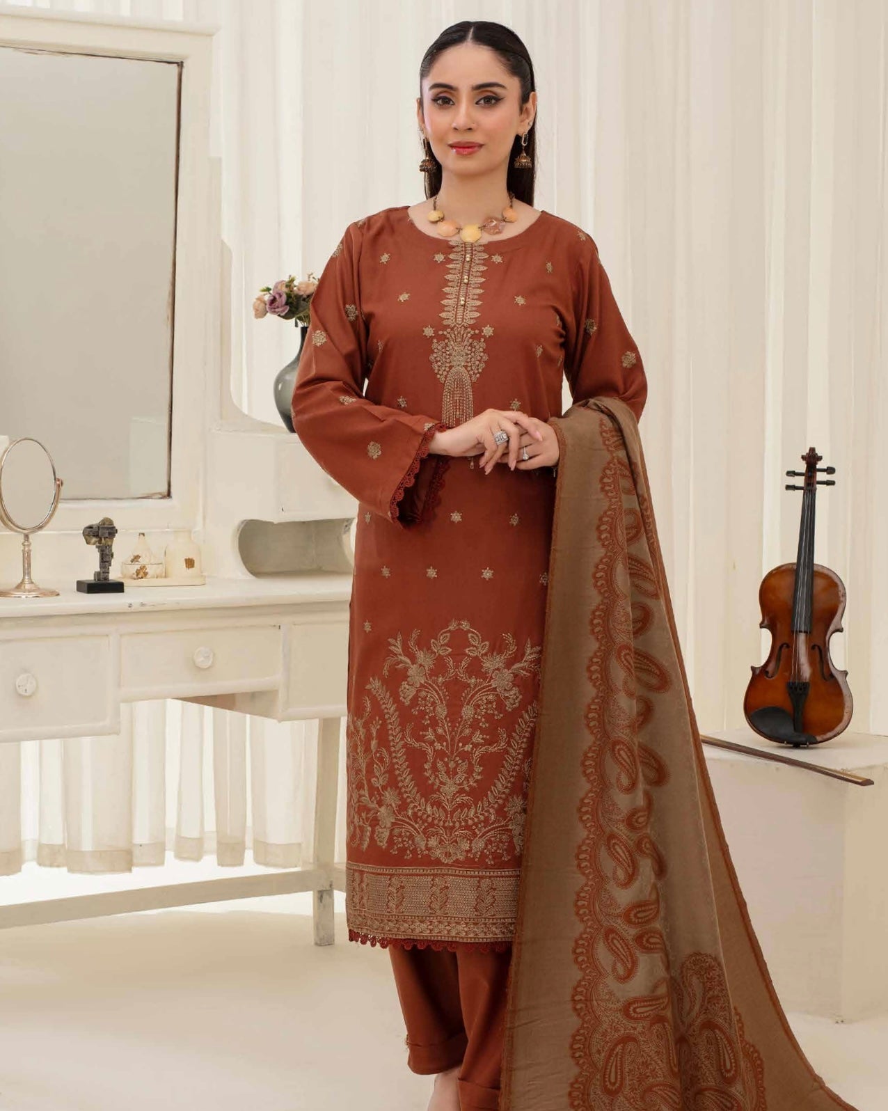 Gull-e-Rukh | Embroidered Dhanak Pashmina Shawl | Design 3