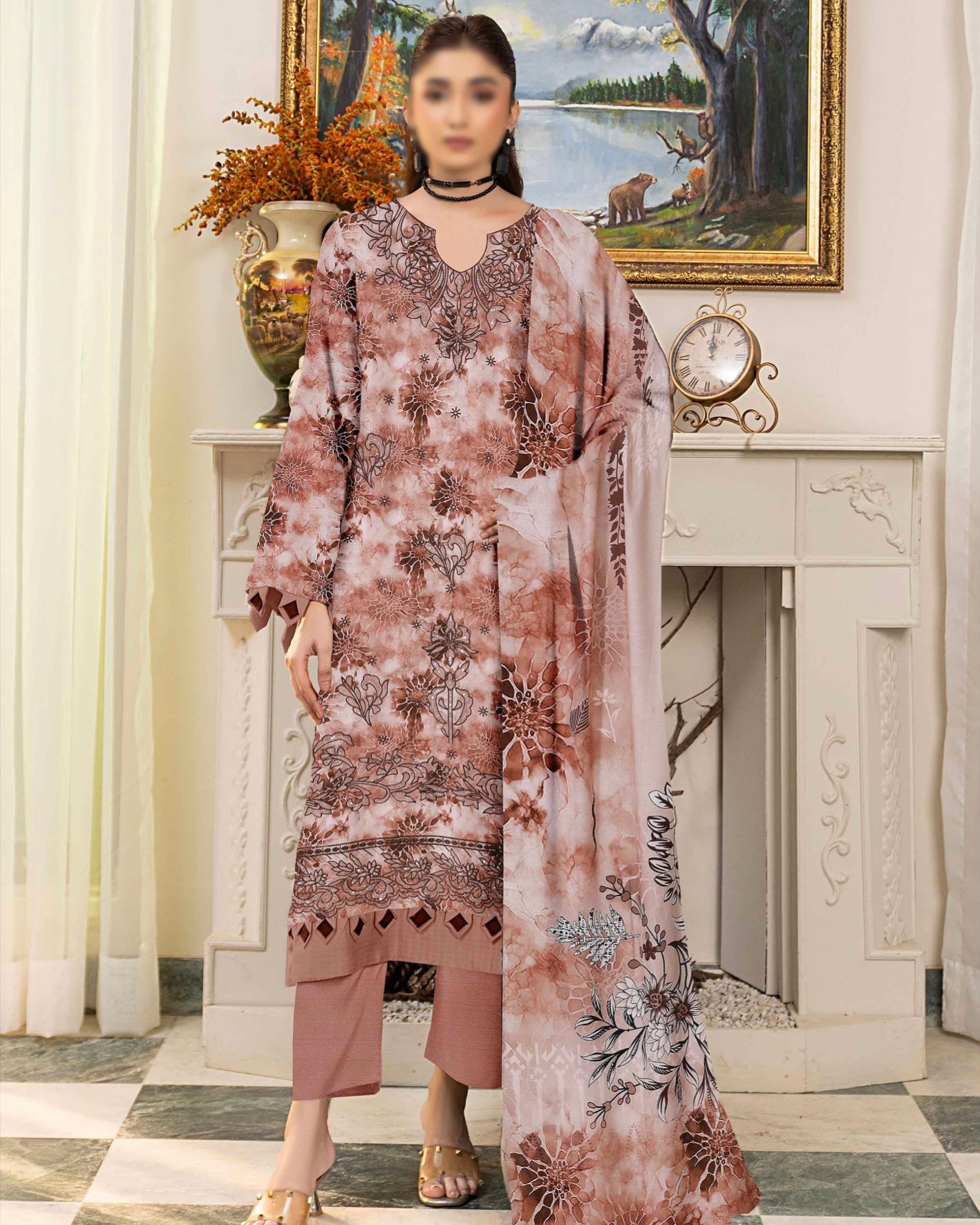 Fantak Batik | Embroidered Printed Karandi | Design 3