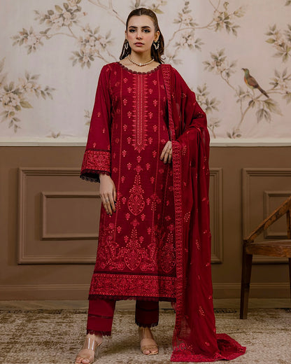 Aalaya Gulnaar | Embroidered Lawn Crinkle Dupatta | Design 3