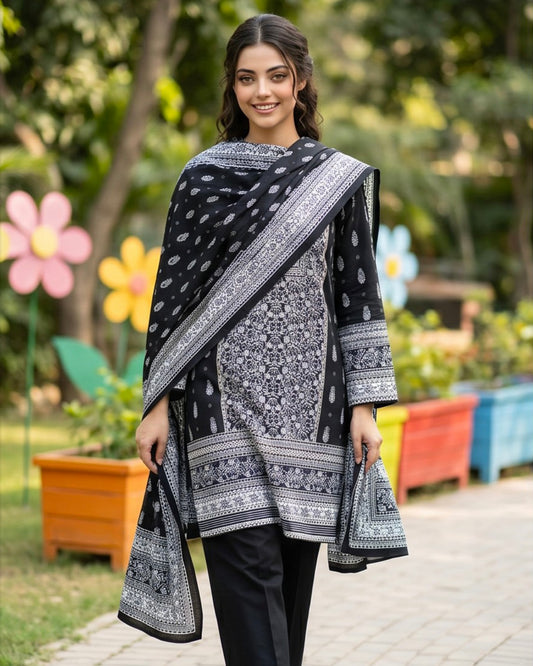 Regalia | Gold Paste Printed Lawn 3pc | Design 3
