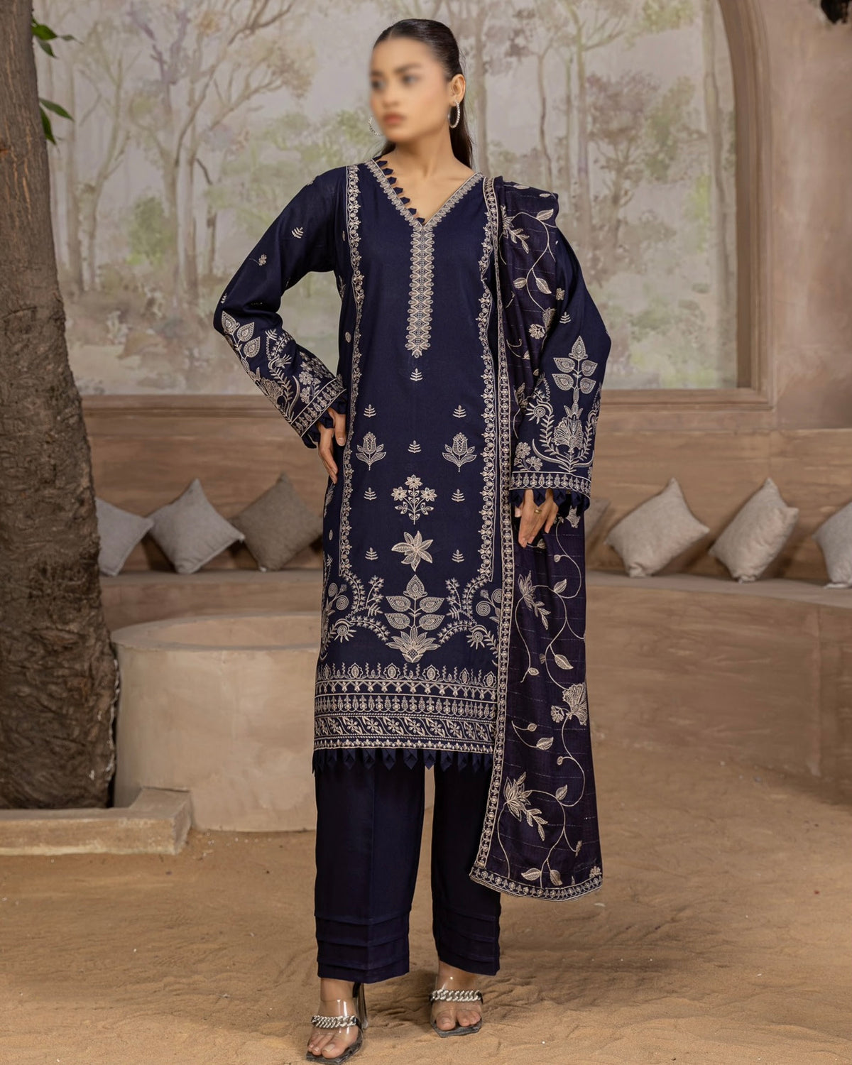 Fantak Nilofer | Emb Dhanak with Emb Wool Shawl | Design 3