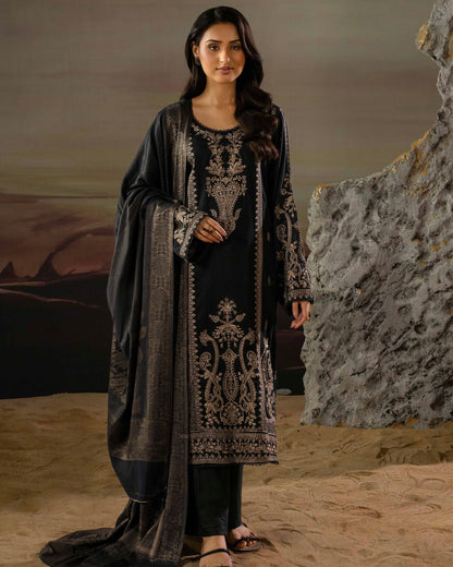 Gullerukh Goonj | Embroidered Stripe Dhanak Wool | Design 3