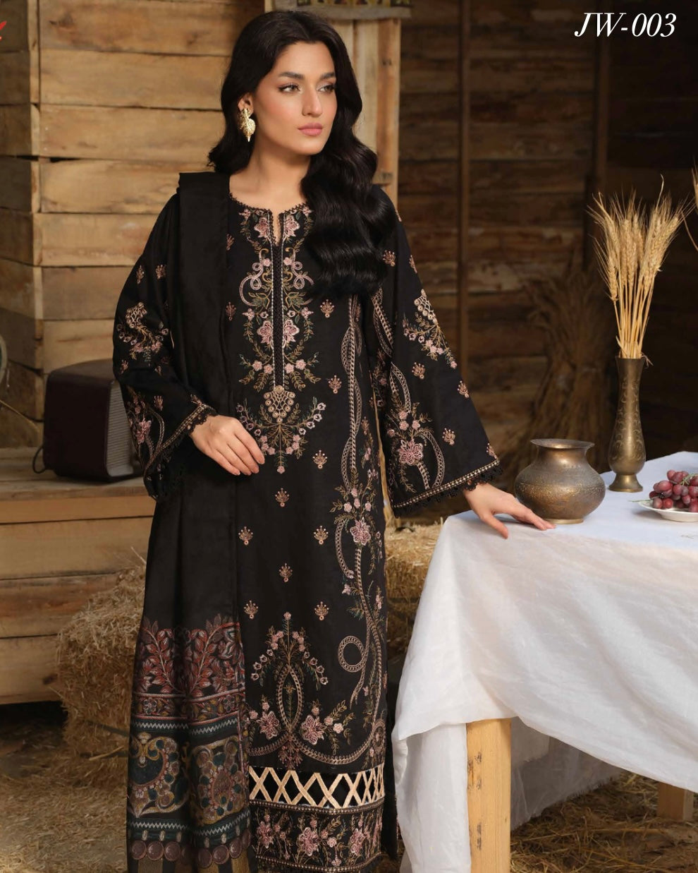Johra Azura | Embroidered Khaddar Jacquard Shawl | Design 3