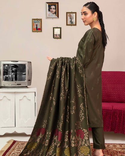 Gullerukh Riwaj | Embroidered Peach Wool with Acrylic Shawl | Design 3