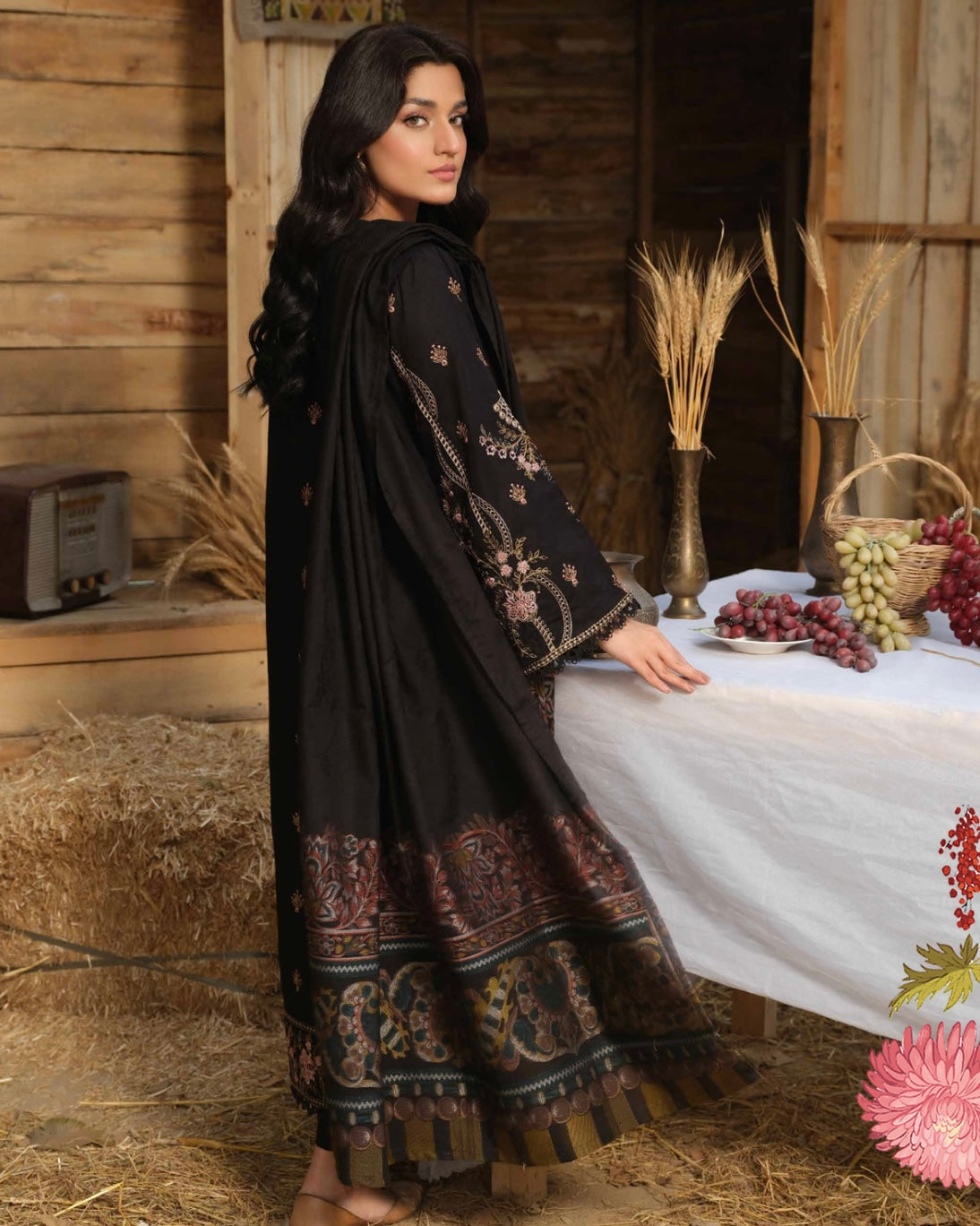 Johra Azura | Embroidered Khaddar Jacquard Shawl | Design 3