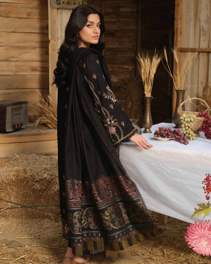 Johra Azura | Embroidered Khaddar Jacquard Shawl | Design 3