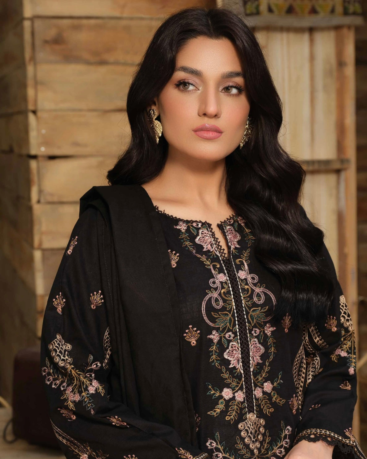 Johra Azura | Embroidered Khaddar Jacquard Shawl | Design 3